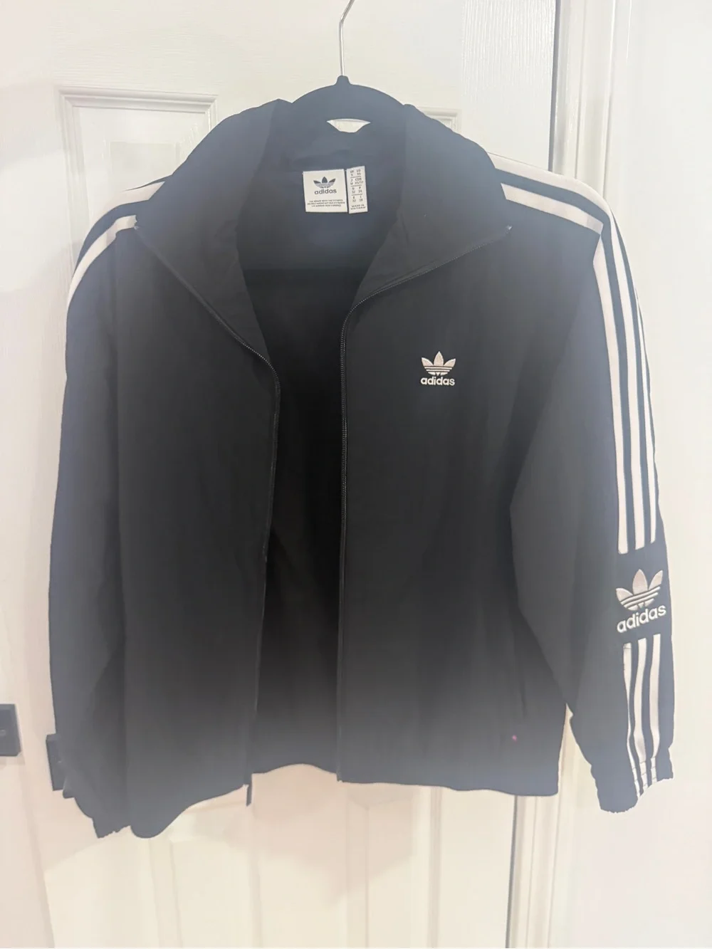 adidas Black Windbreaker Jacket with White Stripes